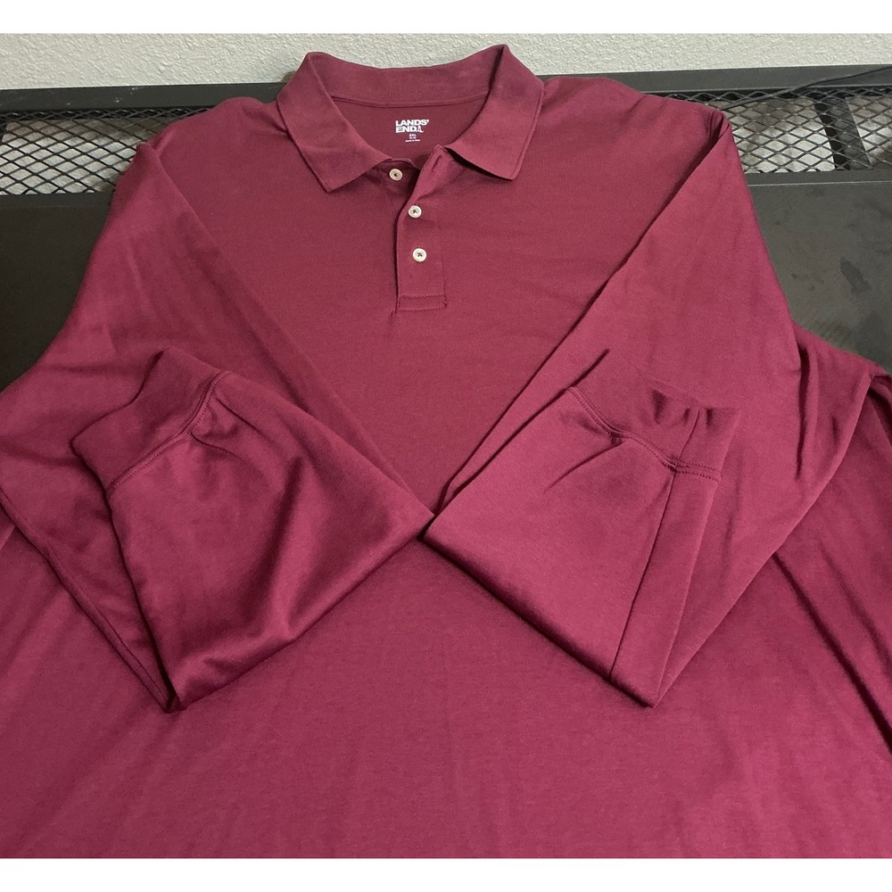 Lands' End 3XL Men's Long Sleeve Polo Shirt Burgundy Classic Fit Preppy Casual